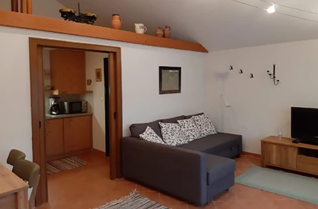 Wohnzimmer der 35 m² Ferienwohnung im Burgenland